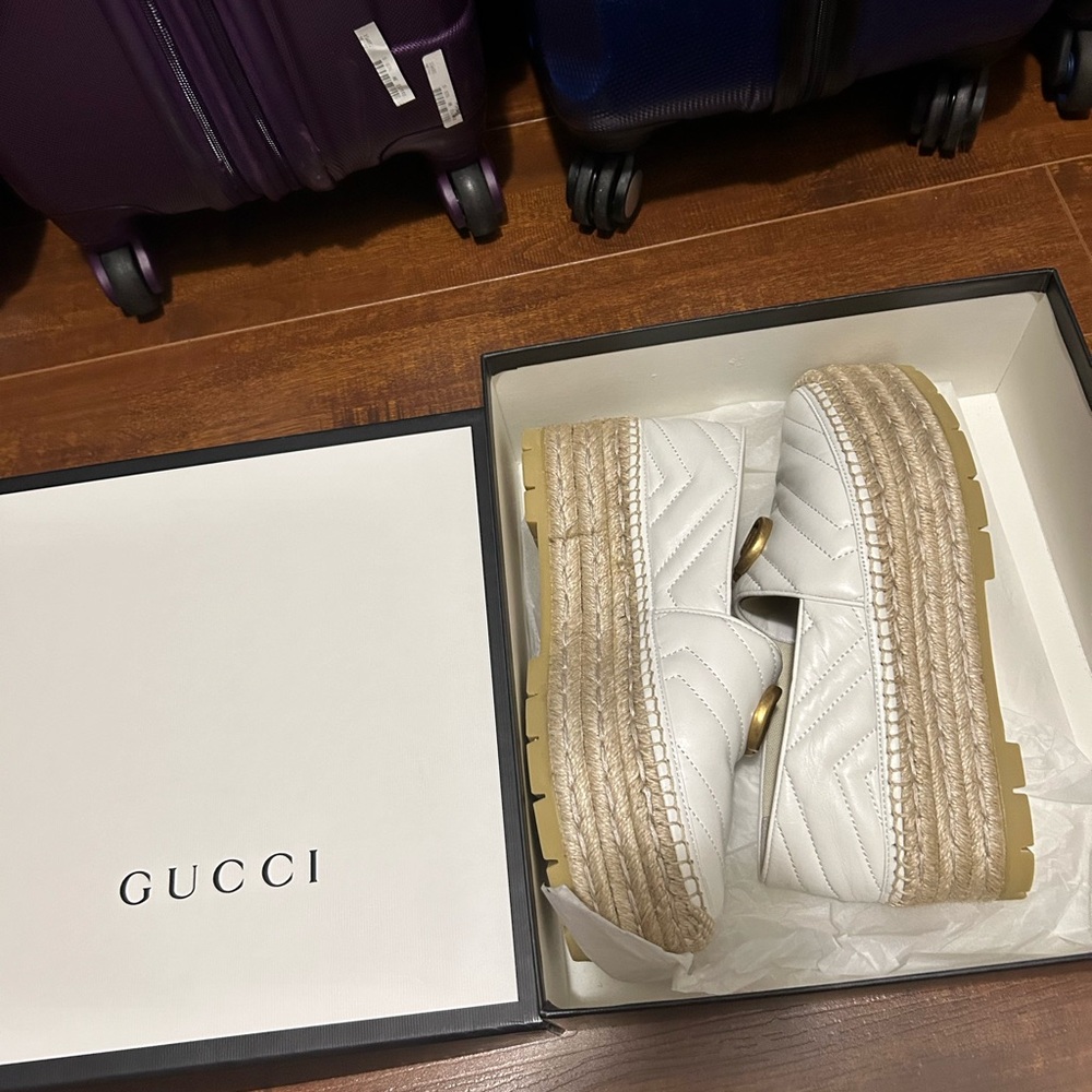 Gucci White Quilted Platform Espadrilles